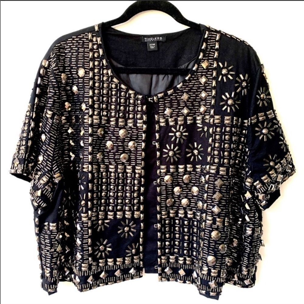 Naeem Khan Metallic Studded Short Sleeve Jacket